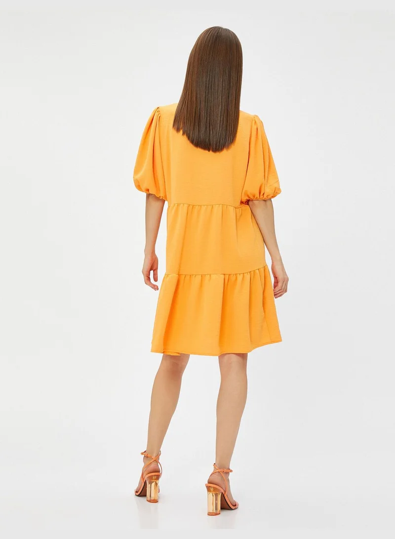 KOTON Puff Sleeve Tiered Short Shirt Dress