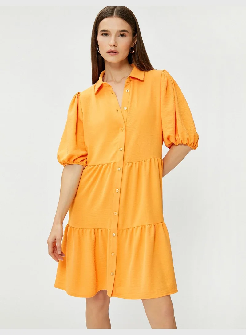 KOTON Puff Sleeve Tiered Short Shirt Dress