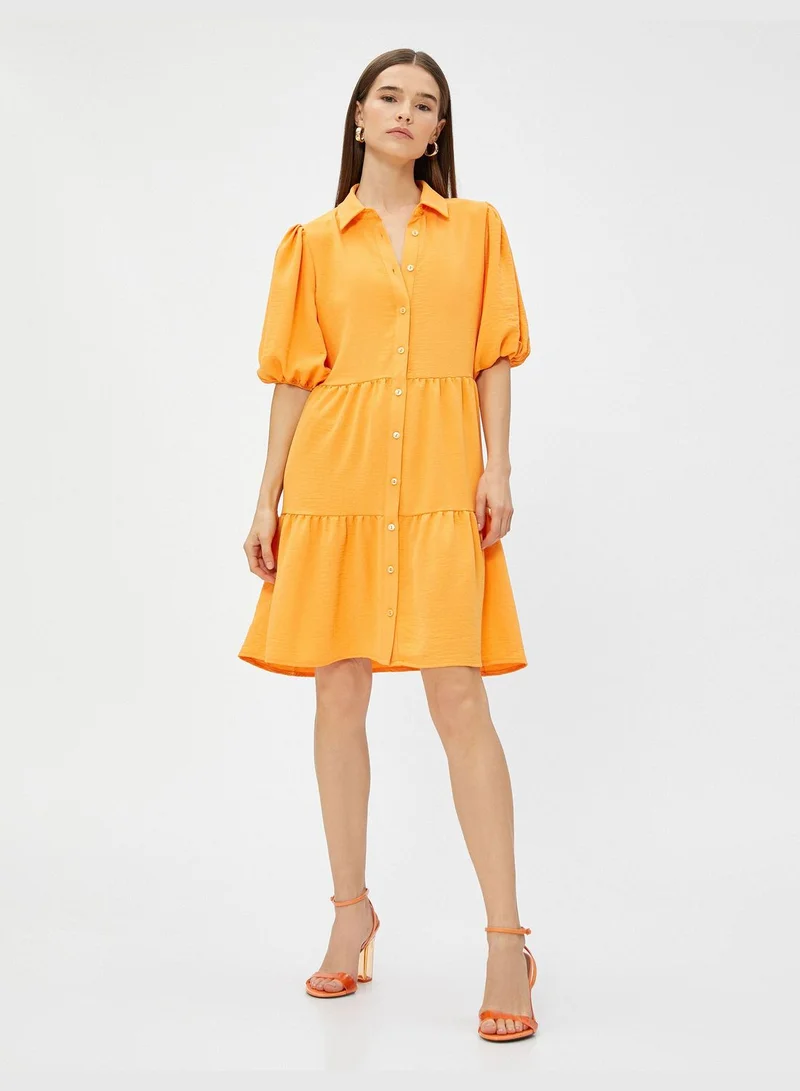 KOTON Puff Sleeve Tiered Short Shirt Dress