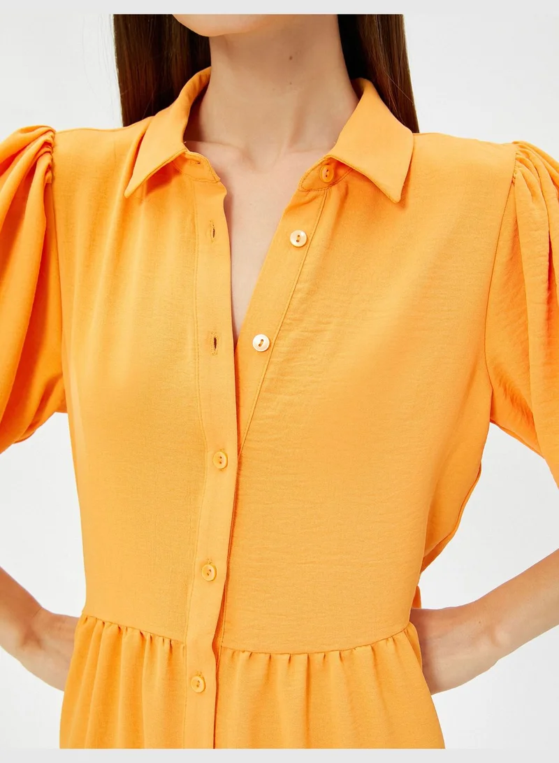 KOTON Puff Sleeve Tiered Short Shirt Dress