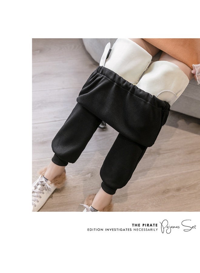 Cartoon-patterned fleece-lined loose-fitting maternity pants, suitable for both home and outings (black). - Image 4