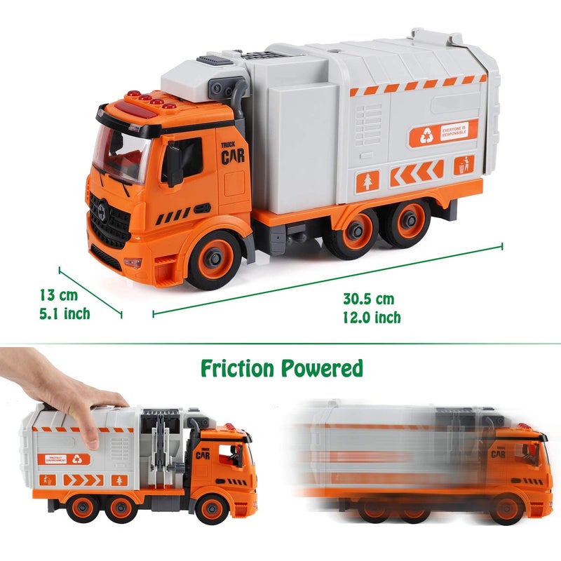 Flanney Garbage Truck Toys, DIY Realistic Recycling Trash Truck Toy with Light and Sound, 4 Trash Cans, Gifts for 3 4 5 6 7 8 Year Old Boys Girls Toddlers - Image 3