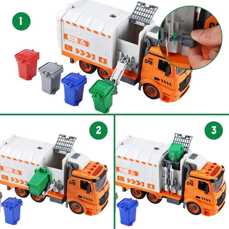 Flanney Garbage Truck Toys, DIY Realistic Recycling Trash Truck Toy with Light and Sound, 4 Trash Cans, Gifts for 3 4 5 6 7 8 Year Old Boys Girls Toddlers - Image 5