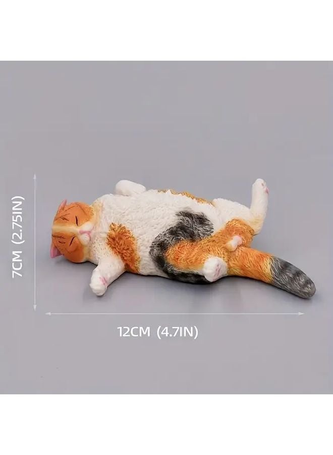 Sleeping Cat Figurine Handcrafted PVC Desktop Decor White Brown Tabby Kitten Statue Gift - Image 1