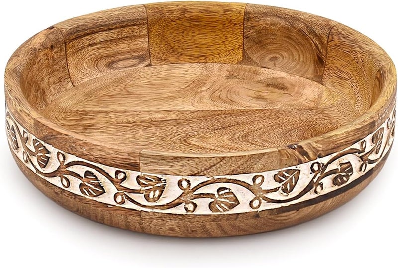 BHAVATU Salad Bowl Mango Wood Multipurpose Decorative Big Mixing  Serving Bowl for Tossed Salads Fruit Popcorn Chips 10 x 10 x 25 - Image 1