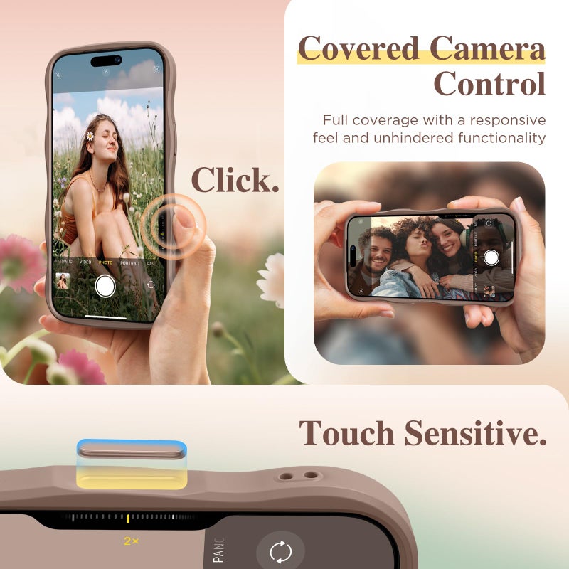 GVIEWIN for iPhone 17 Pro Case Compatible with MagSafe [Curly Wave Edge][Full Camera Protection] Floral Translucent Shockproof Magnetic Women Phone Case for iPhone 17 Pro 6.3'', Apricot Blossom/Brown - Image 5