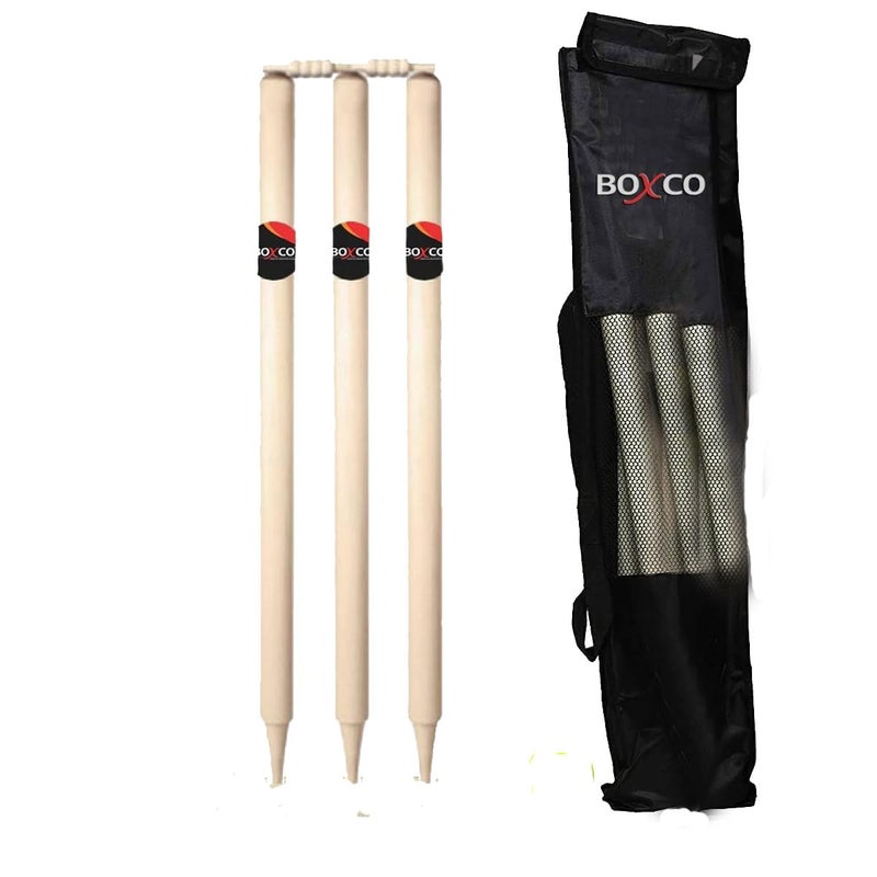 Boxco Cricket Stump Set with 3 Wooden Wickets, 2 Bails & Carry Cover Regular Size for Practice, Gully Cricket & Training - Image 5