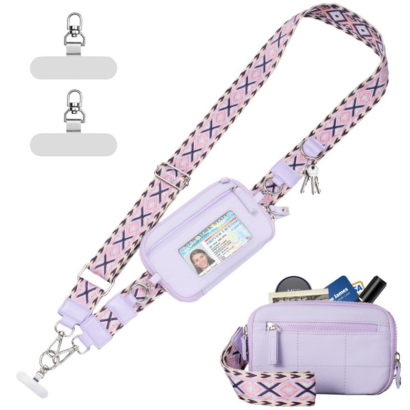 Tiostep Clip and Go Strap for Phone with Wallet Crossbody Phone Lanyard with Anti-Theft Zipper Pouch Detachable Quilted Wrist Wallet with RFID and ID Window for Daily Travel. - Image 1