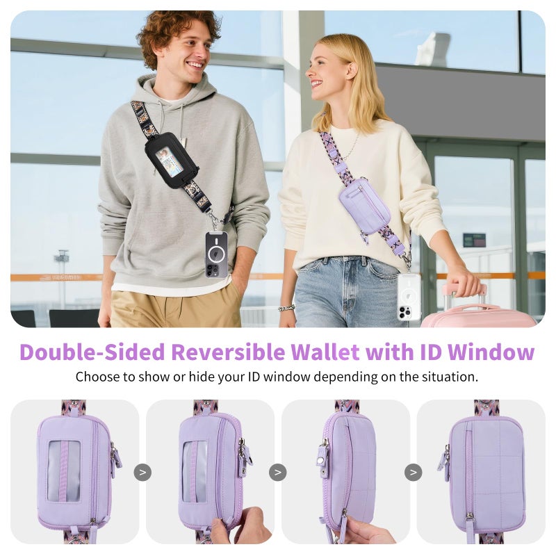 Tiostep Clip and Go Strap for Phone with Wallet Crossbody Phone Lanyard with Anti-Theft Zipper Pouch Detachable Quilted Wrist Wallet with RFID and ID Window for Daily Travel. - Image 5