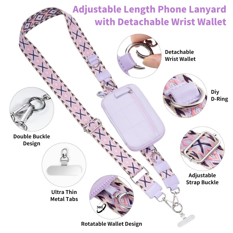 Tiostep Clip and Go Strap for Phone with Wallet Crossbody Phone Lanyard with Anti-Theft Zipper Pouch Detachable Quilted Wrist Wallet with RFID and ID Window for Daily Travel. - Image 3