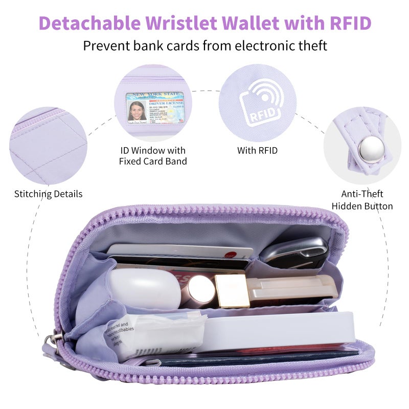 Tiostep Clip and Go Strap for Phone with Wallet Crossbody Phone Lanyard with Anti-Theft Zipper Pouch Detachable Quilted Wrist Wallet with RFID and ID Window for Daily Travel. - Image 4