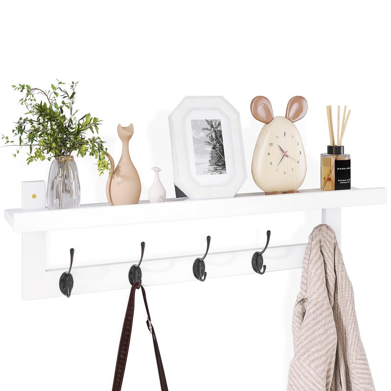 SMIBUY Coat Hooks with Shelf WallMounted 292 Inch Entryway Coat Rack for Wall Bamboo Hanging Shelf with 5 Double Metal Hooks for Bathroom Bedroom Kitchen Living Room White Black - Image 2