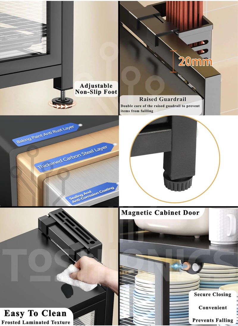 Toshonics - Steel 2-Layer Dish Drying Rack with Dual Door Cabinet Countertop One-Drawer Shelf Storage Detachable Drainer Tray and Organizer Shelves for Bowls Plates Utensils Cutlery Spoons Forks Knives Chopsticks - Image 1