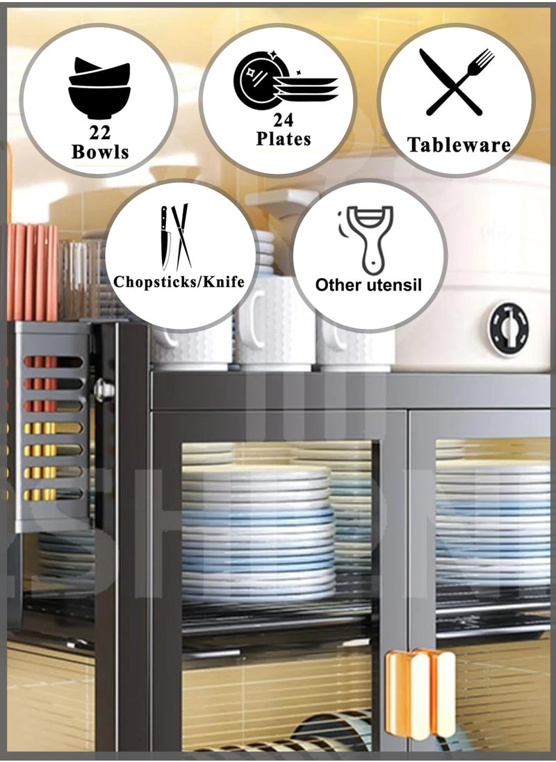 Toshonics - Steel 2-Layer Dish Drying Rack with Dual Door Cabinet Countertop One-Drawer Shelf Storage Detachable Drainer Tray and Organizer Shelves for Bowls Plates Utensils Cutlery Spoons Forks Knives Chopsticks - Image 1