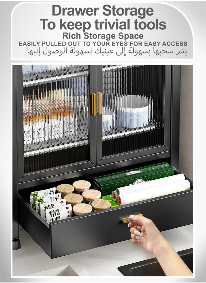 Toshonics - Steel 2-Layer Dish Drying Rack with Dual Door Cabinet Countertop One-Drawer Shelf Storage Detachable Drainer Tray and Organizer Shelves for Bowls Plates Utensils Cutlery Spoons Forks Knives Chopsticks - Image 1