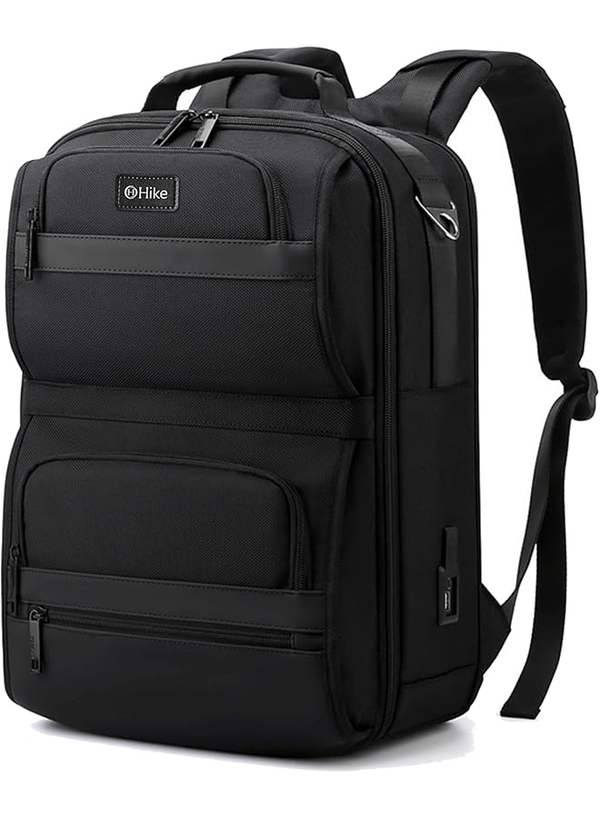 HIKE 16.5 Inch Durable Laptop Backpack Waterproof Business Casual Daypack with Built in USB Port for Men Women in Travel Office School College HK2201 (Black) - Image 1