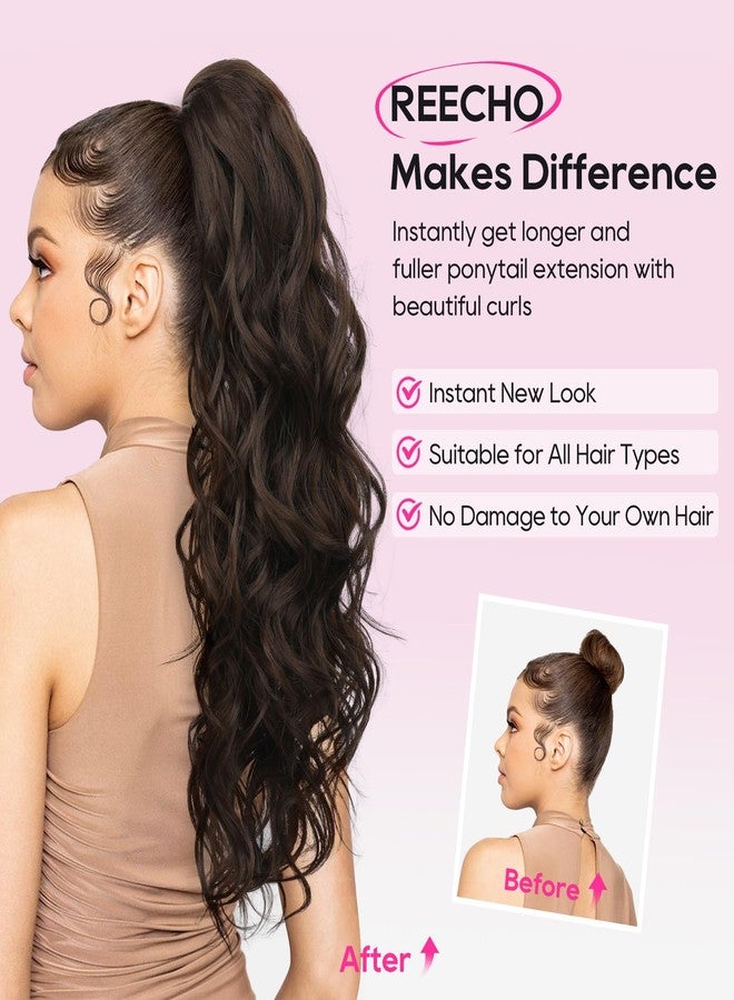REECHO 24" Ponytail Extension Long Curly Claw Clip Ponytail Extension Jaw Clip in Pony Tails Natural Synthetic Hairpiece for Women Daily, Chocolate Brown with Highlights - Image 4
