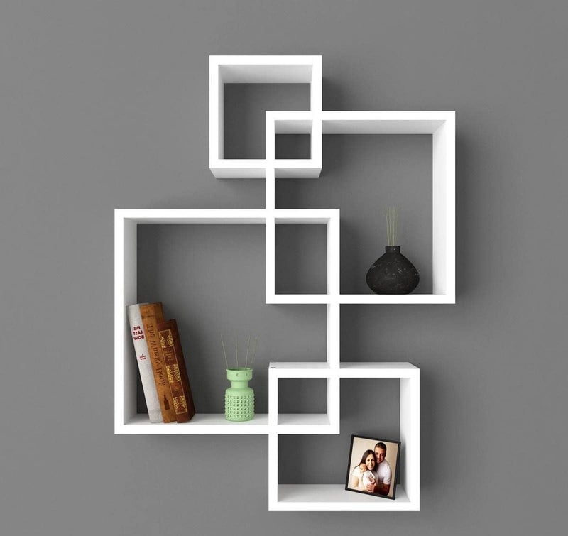 DDS Dream Decor Shoppee 4-Pack Modern Black & White Floating Cubical Wall Mounted Intersecting Wall Shelves for Bedroom, Living Room, Kitchen, Office - Image 4