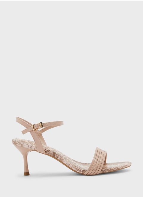 Strappy Snake Print Ankle Strap Heel Sandal