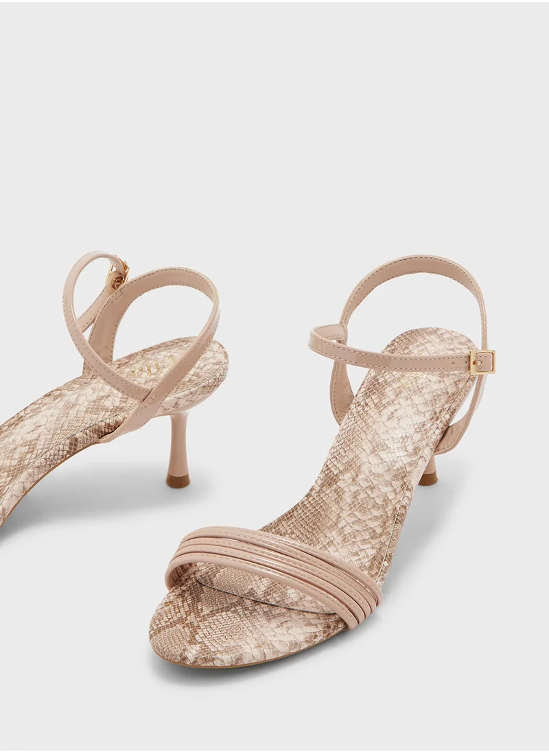 ELLA Strappy Snake Print Ankle Strap Heel Sandal