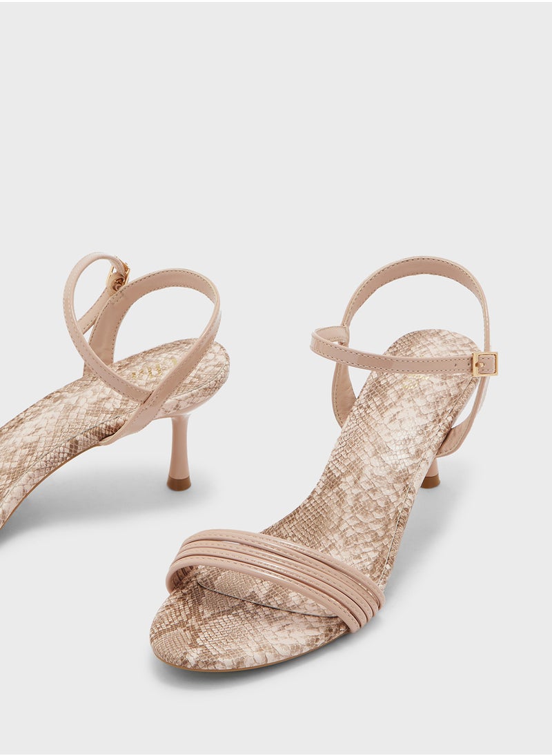 ELLA - Strappy Snake Print Ankle Strap Heel Sandal - Image 1