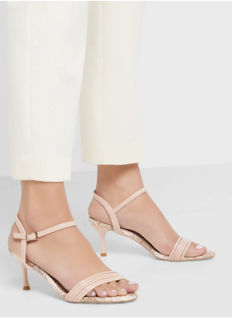 ELLA Strappy Snake Print Ankle Strap Heel Sandal