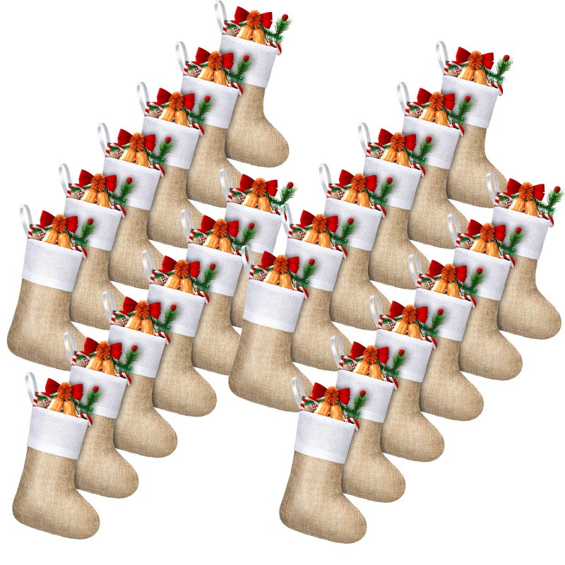 Zhanmai Christmas Burlap Stocking Sublimation Natural Jute Christmas Stockings for Xmas Fireplace Hanging Farmhouse Decor Tree Ornaments Holiday DIY Craft Decoration 4 x 67