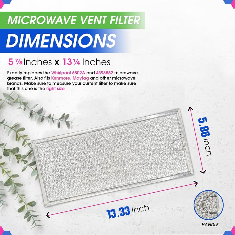 Bagean Microwave Filter Replacement 13.30” x 5.85” for 6802A 4393862 Whirlpool Microwave Filter Fits Various Brands - Aluminum Mesh Screen Grease Filter - Filters Air In Over the Range Oven Vent Fan (2-Pack) - Image 2