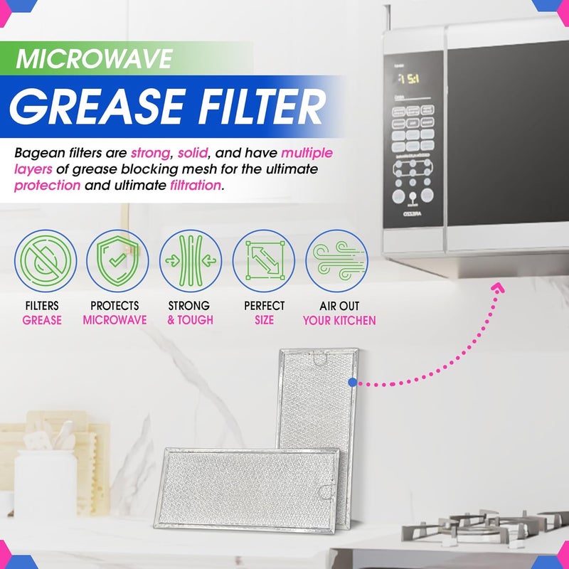 Bagean Microwave Filter Replacement 13.30” x 5.85” for 6802A 4393862 Whirlpool Microwave Filter Fits Various Brands - Aluminum Mesh Screen Grease Filter - Filters Air In Over the Range Oven Vent Fan (2-Pack) - Image 1