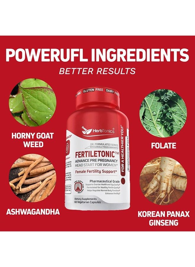 Herbtonics مكملات الخصوبة للنساء للمساعدة في الحمل وتحسين الإخصاب + فيتامينات ما قبل الولادة (60 حبة (عبوة واحدة)) - Image 4