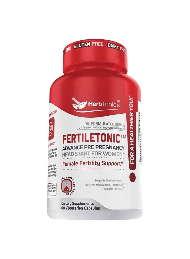 Herbtonics مكملات الخصوبة للنساء للمساعدة في الحمل وتحسين الإخصاب + فيتامينات ما قبل الولادة (60 حبة (عبوة واحدة)) - Image 1