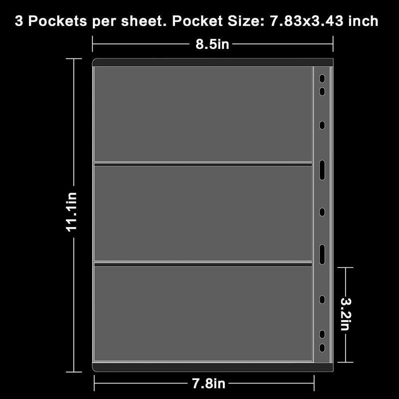 12 Sheets Paper Money Collection Supplies Pages, Currency Collecting Book Album Sleeves, 36 Pocket Money Stamp Page Holders for Standard 9-Hole Coin Collector Binder, 3 Pockets/Sheet - Image 3