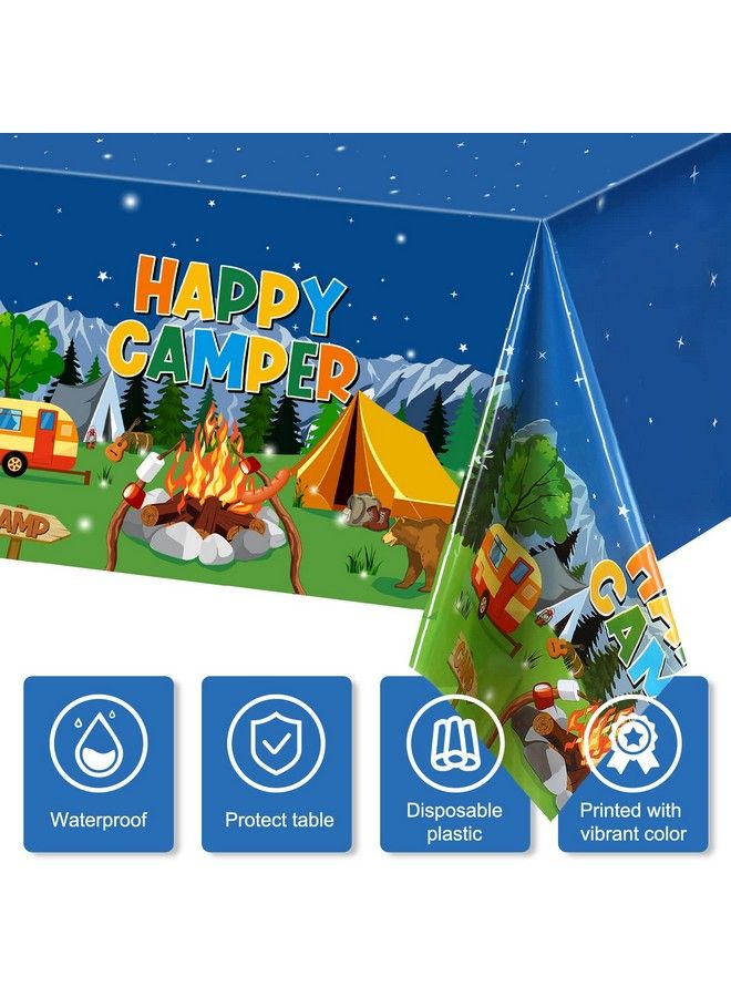 Tegeme 3 Pieces Camping Tablecloth Camping Party Table Cover Adventure Tablecloth Camp Out Campfire Forest Themed Plastic Table Cover For Camping Party Decorations Supplies - Image 4