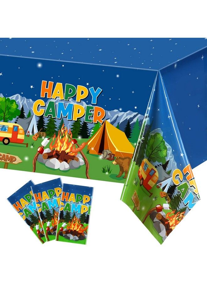 Tegeme 3 Pieces Camping Tablecloth Camping Party Table Cover Adventure Tablecloth Camp Out Campfire Forest Themed Plastic Table Cover For Camping Party Decorations Supplies - Image 1