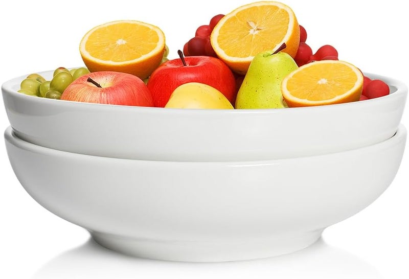 AISBUGUR أوعية المعكرونة الكبيرة AISBUGUR سعة 62 أونصة مجموعة سلطانيات سلطة من 2 10 أوعية تقديم للعشاء خزف أوعية ضحلة مجموعة أطباق لتقديم الحساء المعكرونة نودلز العشاء آمنة للاستخدام في الميكروويف وغسالة الصحون بيضاء - Image 1