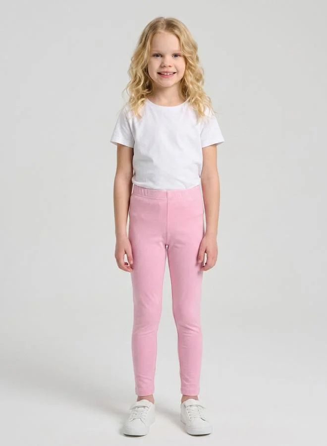تايك تو Girls Light Pink Solid Full Length Leggings By Juniorloom