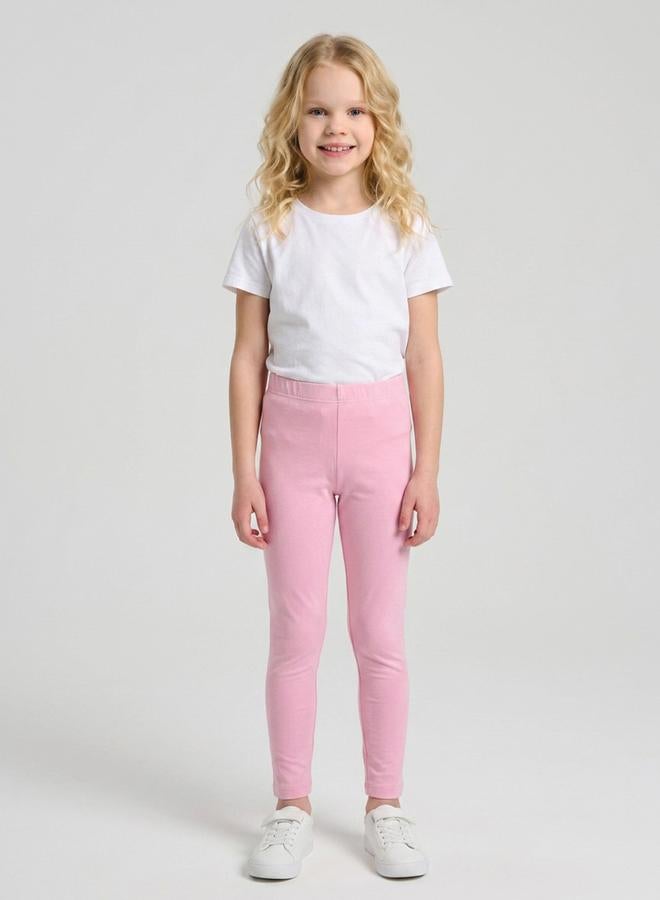 Take Two Girls Light Pink Solid Full Length Leggings By Juniorloom - Image 1