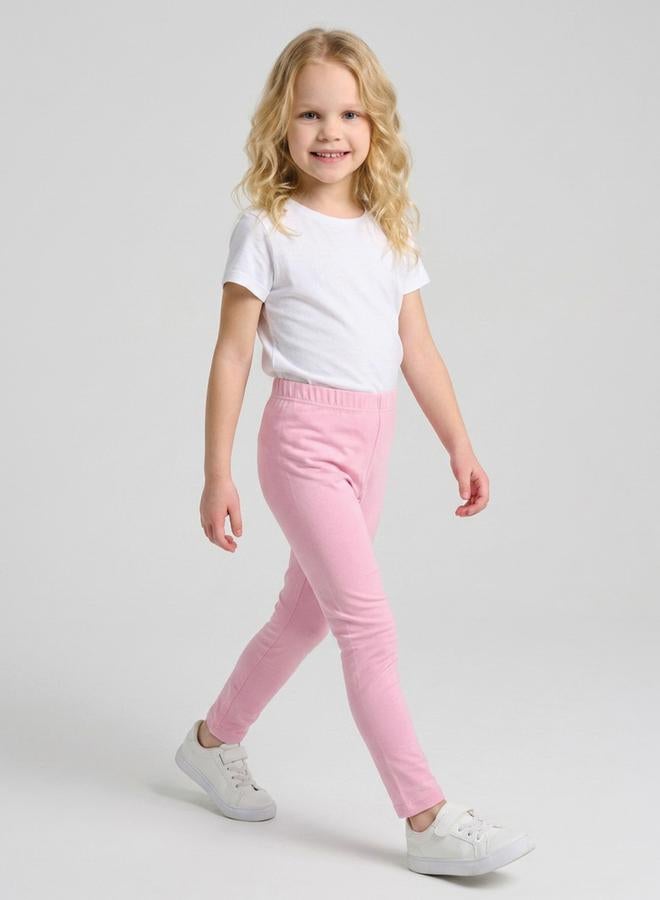 Take Two Girls Light Pink Solid Full Length Leggings By Juniorloom - Image 4