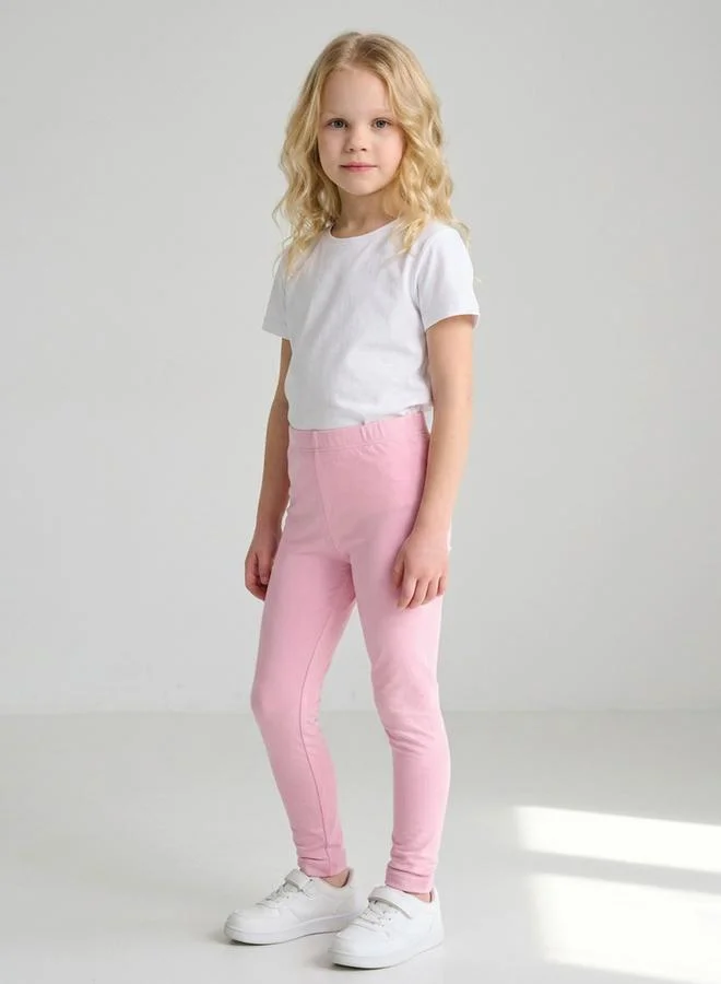 تايك تو Girls Light Pink Solid Full Length Leggings By Juniorloom