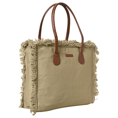 ENSAC Premium Cotton Tote Bag for Women, Stylish Handbag for women with Zip Closure | Fit for Office Bag, College, Travel Use | Handcrafted in India (Cutwork-tote-big) (MHD-GREEN) - Image 1