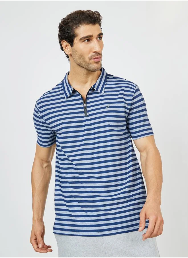 ستايلي Striped Silicon Tape Zip Detail Regular Fit Polo