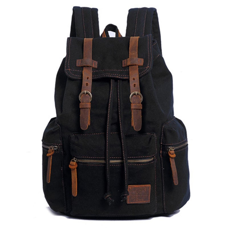 AUGUR High Capacity Canvas Vintage Backpack - for Camping Hiking Travel 12-17" Laptop, Black, Large, Rucksack Backpacks - Image 1