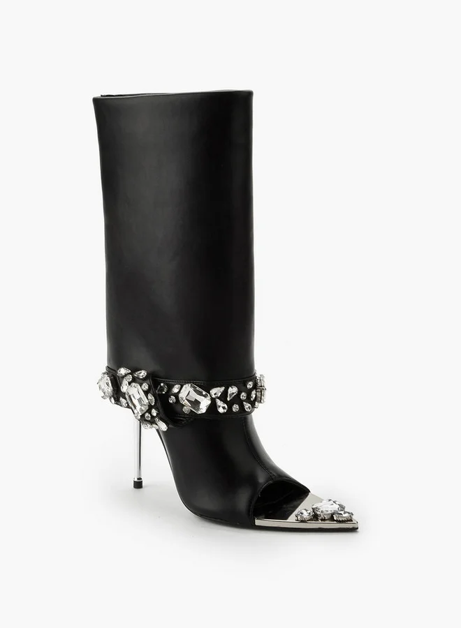 سيليست بوت نسائي بكعب عالٍ مفتوح من الأمام ومزين بالمسامير