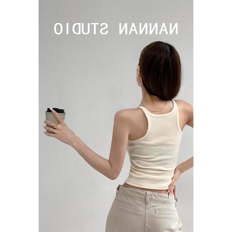 Style Solid Color Tight Thin Shoulder Strap Bottoming I-Shaped Vest Women'S Beauty Back Girl Slim-Fit Short Navel - Image 2