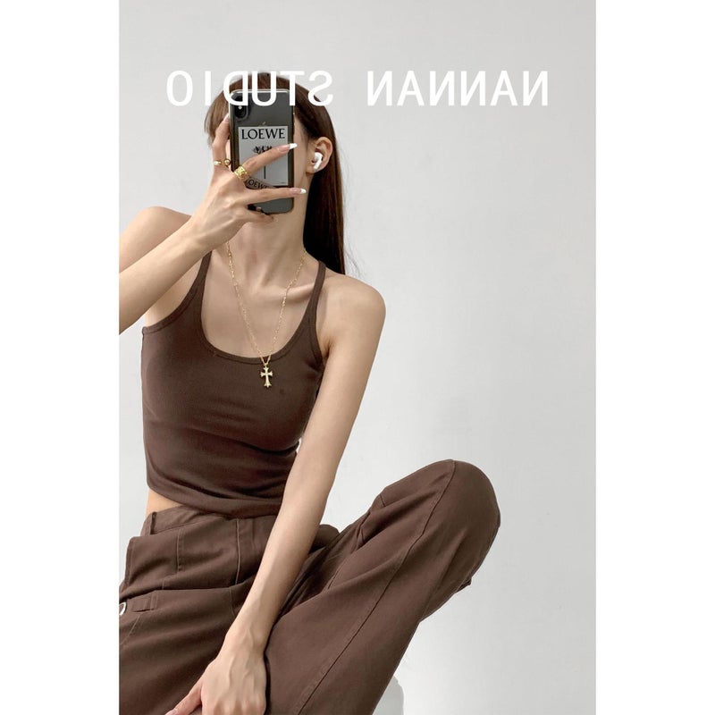 Style Solid Color Tight Thin Shoulder Strap Bottoming I-Shaped Vest Women'S Beauty Back Girl Slim-Fit Short Navel - Image 4