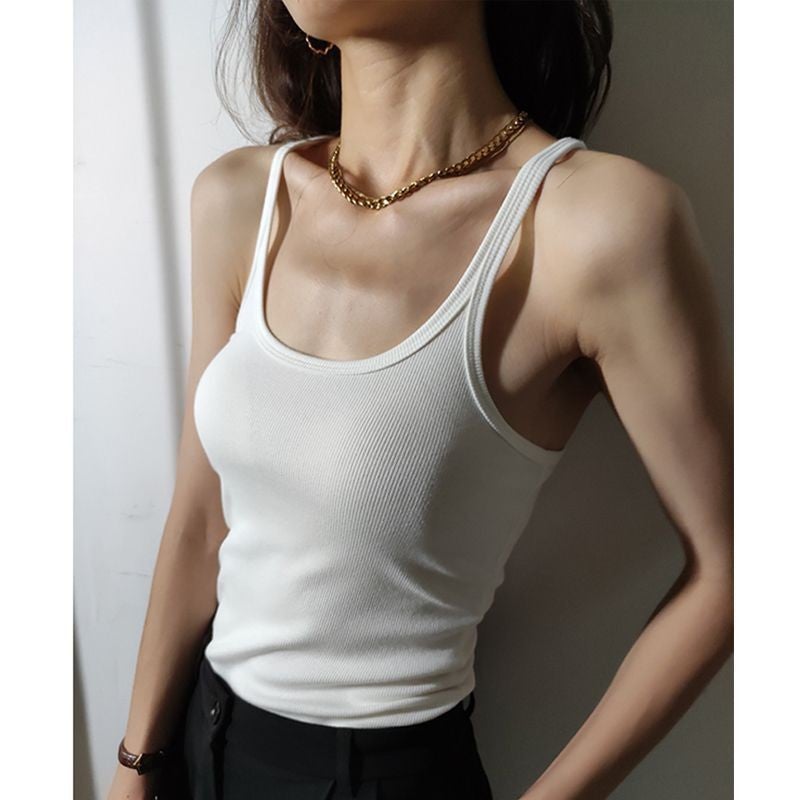 Style Solid Color Tight Thin Shoulder Strap Bottoming I-Shaped Vest Women'S Beauty Back Girl Slim-Fit Short Navel - Image 1