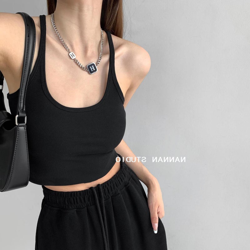 Style Solid Color Tight Thin Shoulder Strap Bottoming I-Shaped Vest Women'S Beauty Back Girl Slim-Fit Short Navel - Image 3
