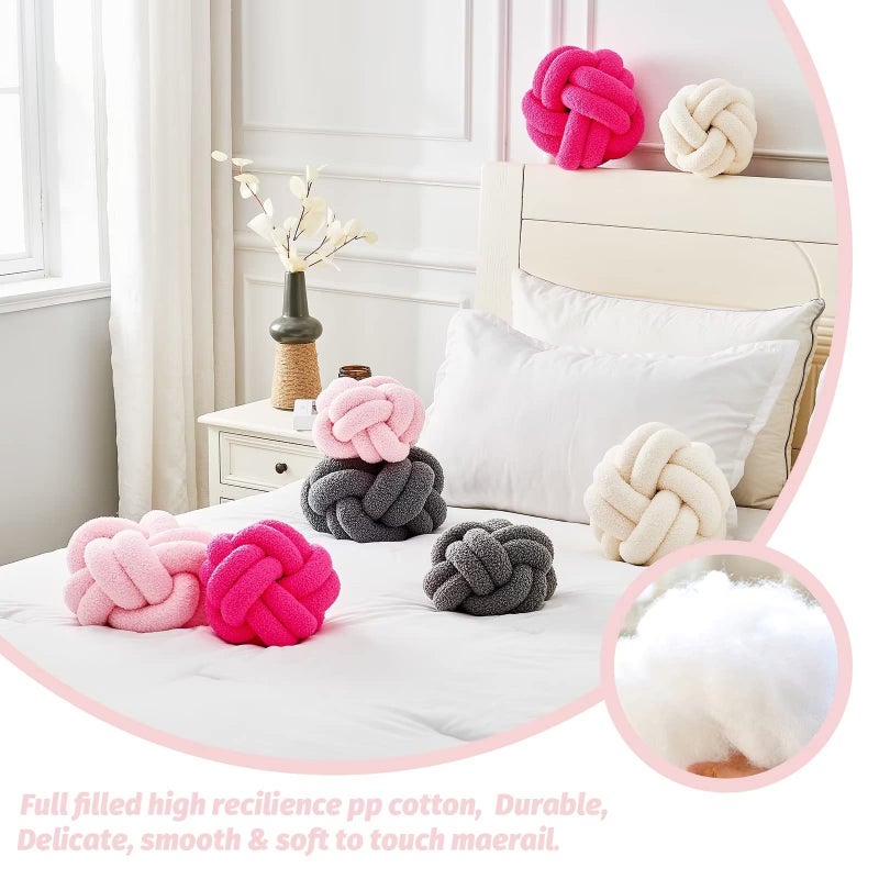 Uvvyui Knot Pillow Ball, Soft Pink Home Decor Knotted Pillows, Handmade Round Plush Throw Pillow, Aesthetic & Cute Large Decorative Pillows for Bed, Floor, Couch, Bedroom Home Decor 8 inches - Image 3
