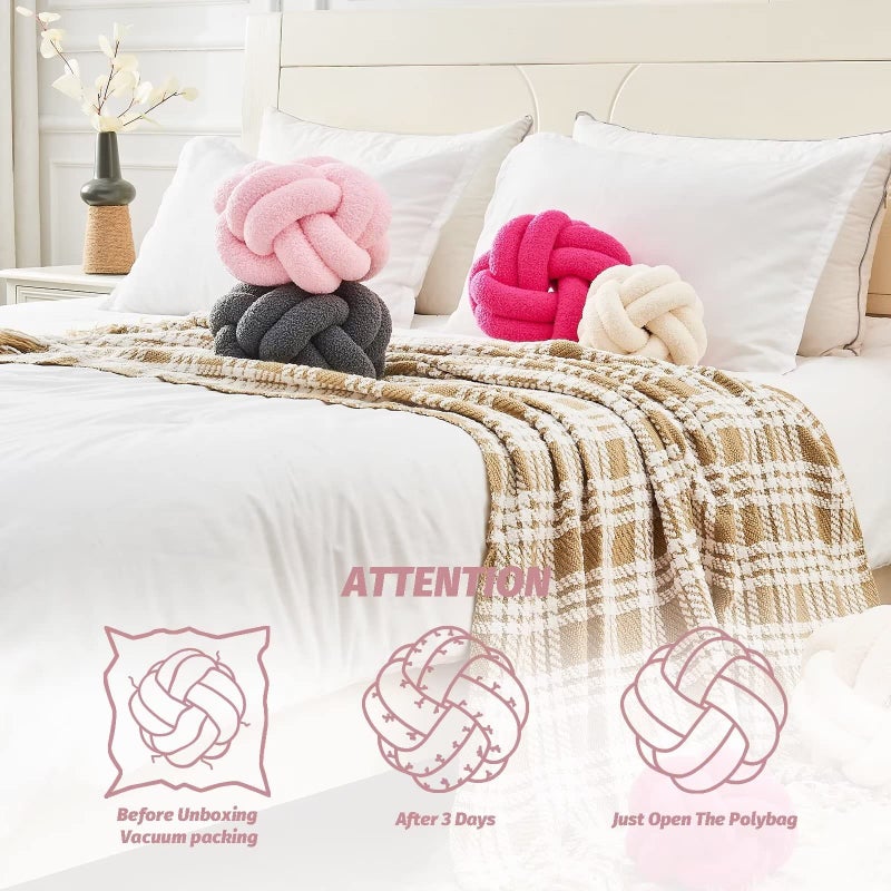 Uvvyui Knot Pillow Ball, Soft Pink Home Decor Knotted Pillows, Handmade Round Plush Throw Pillow, Aesthetic & Cute Large Decorative Pillows for Bed, Floor, Couch, Bedroom Home Decor 8 inches - Image 4