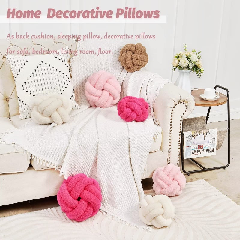 Uvvyui Knot Pillow Ball, Soft Pink Home Decor Knotted Pillows, Handmade Round Plush Throw Pillow, Aesthetic & Cute Large Decorative Pillows for Bed, Floor, Couch, Bedroom Home Decor 8 inches - Image 5